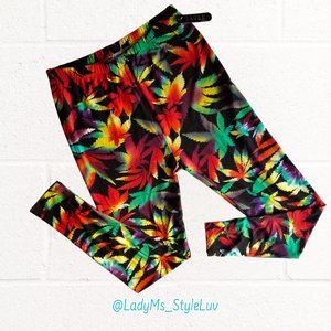 Fun Rainbow Cannabis Pot Leaf Leggings Small NWT